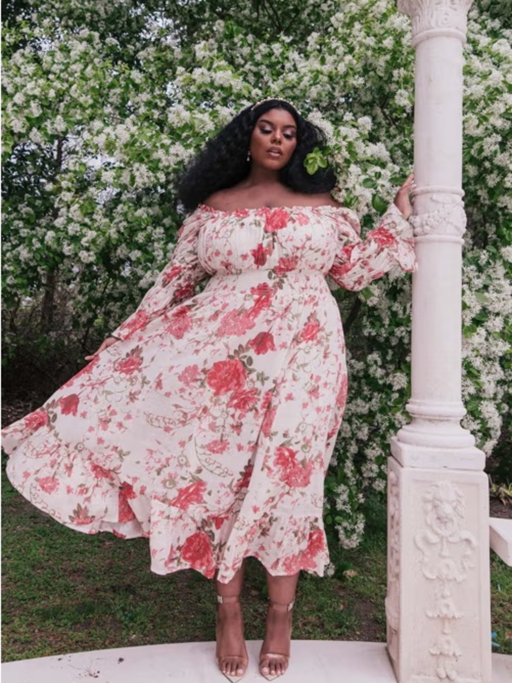 JessaKae Julia Cream Maxi Dress with Pink Floral Print